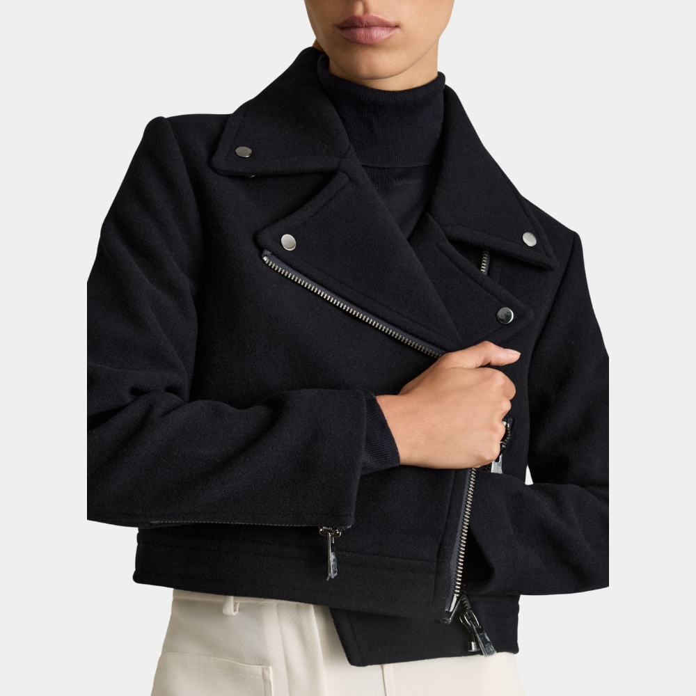 Minnie Driver Run Away S01 Ingrid Greene Black Biker Wool Jacket