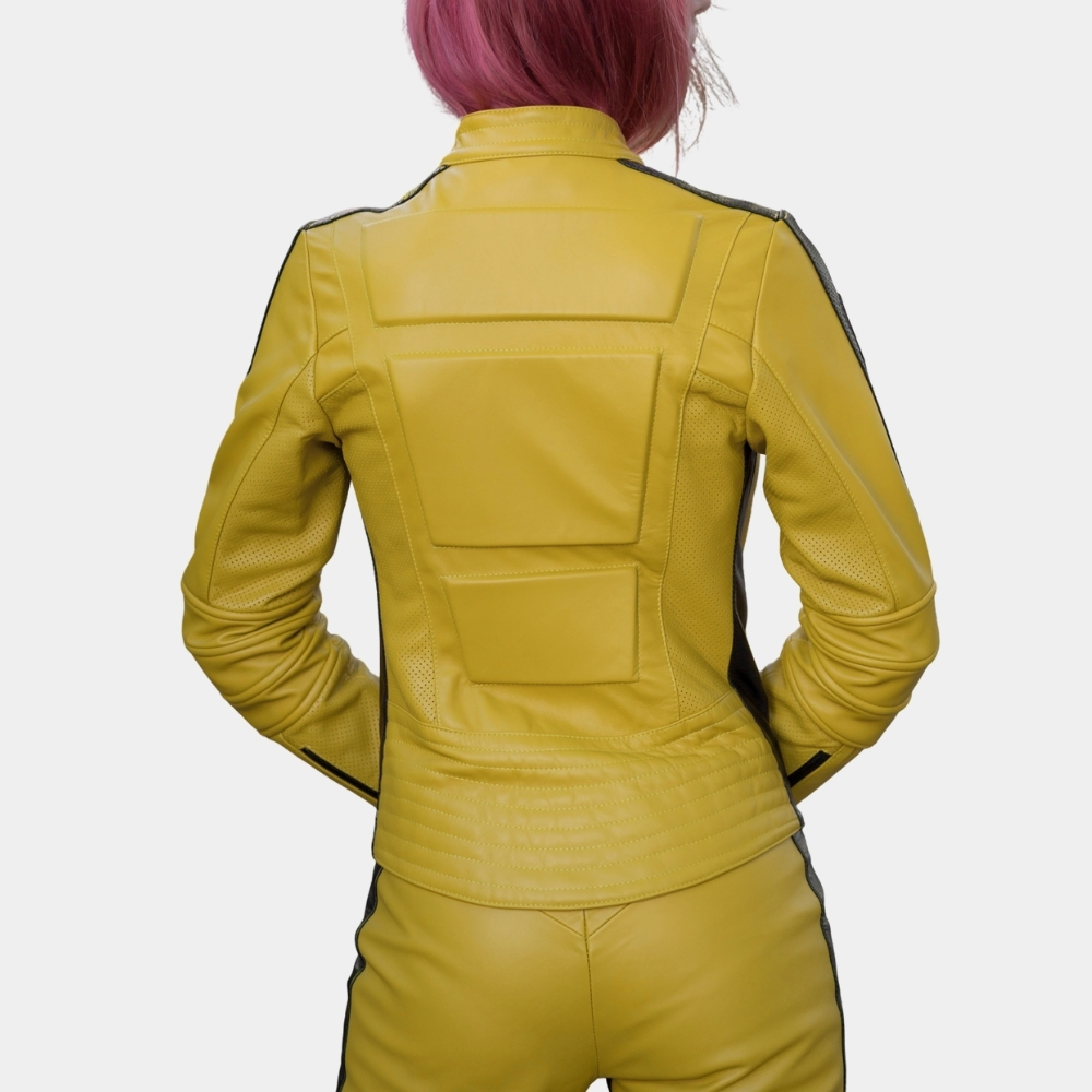 Uma Thurman Faux Leather Yellow Jacket