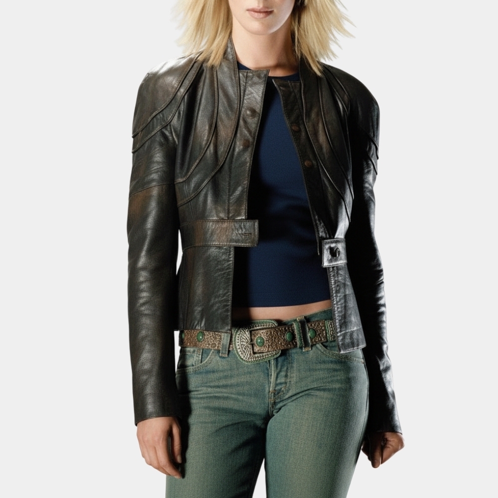 Uma Thurman Black Leather Jacket