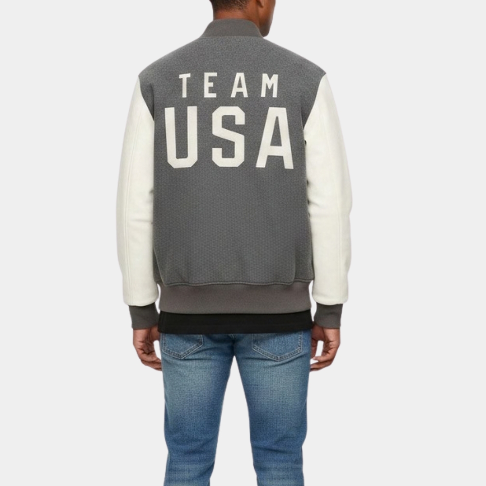 coach snoop wool blend grey varsity jacket